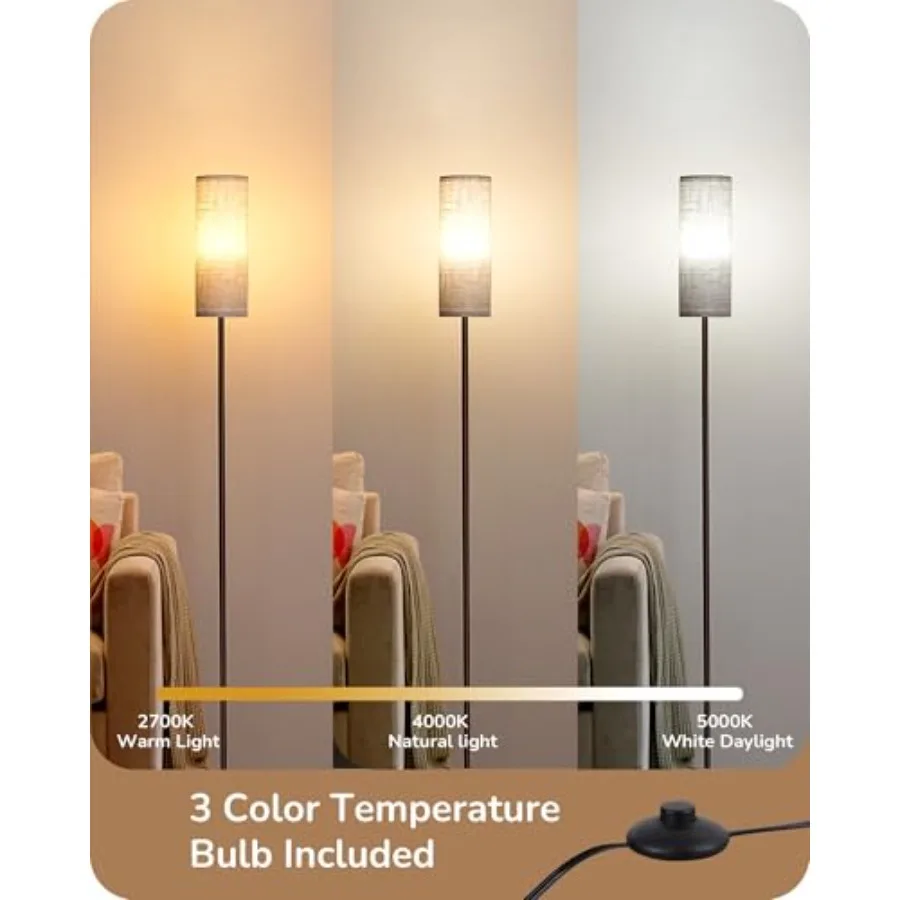 LED Floor Lamp for Living Room, 63.7in Modern Standing Lamp with 9W LED Bulb, 3 Color Temperature, Minimalist Floor Lamp for Be