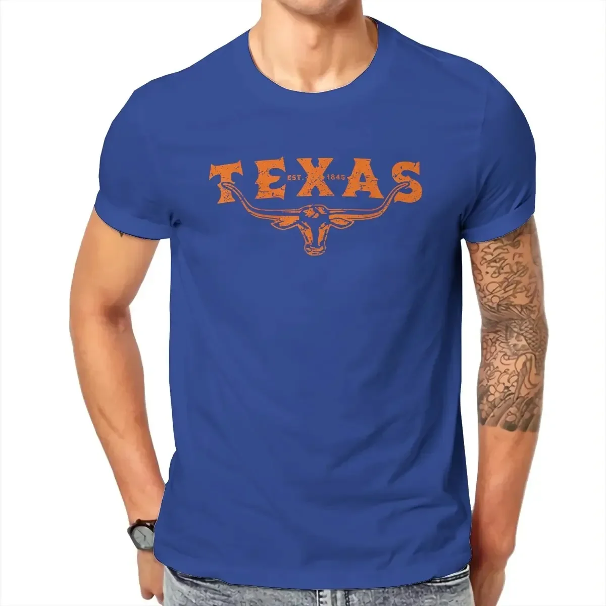 2024  Unique Texas_Longhorn_Bull_Vintage_Distressed_Icon_Texan_Pride T-Shirts Men Short Sleeve Tee Shirt New Arrival Tops