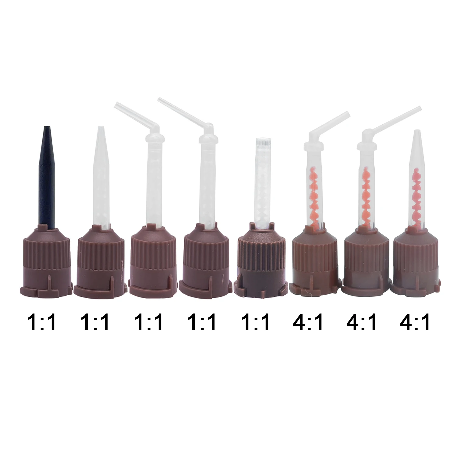 50pcs/Bag Dental Disposable Mixing Tips Brown Color Tubes Silicone Rubber Mixing Head 1:1 4:1 Impression Materials Lab