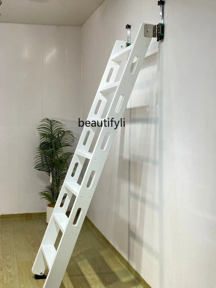 Vertical storage ladder wall-attached telescopic extension solid wood staircase