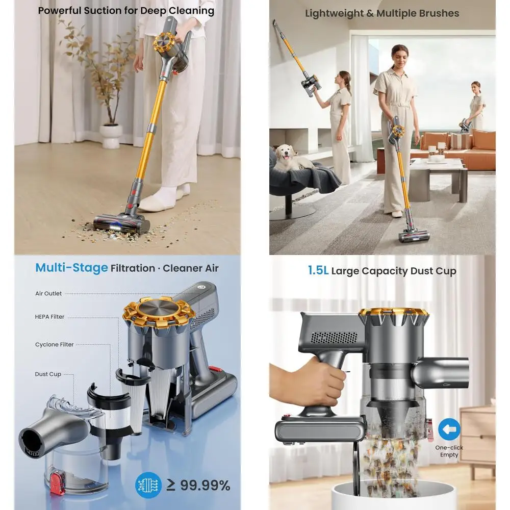 

Легкий пылесос 8-в-1 с LED-дисплеем, мощностью 500 Вт и силой всасывания 45 кПа, время работы до 60 минут, подходит для твердых полов, ковров и шерсти домашних животных