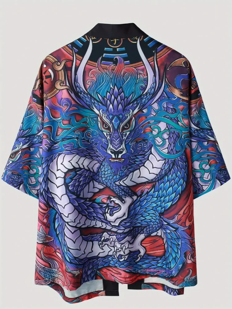 새로운 일본 우키요에 여우 마스크 남성 기모노 복고풍 패션 스트리트 남성 카디건 탑 전통 일본 카디건 기모노