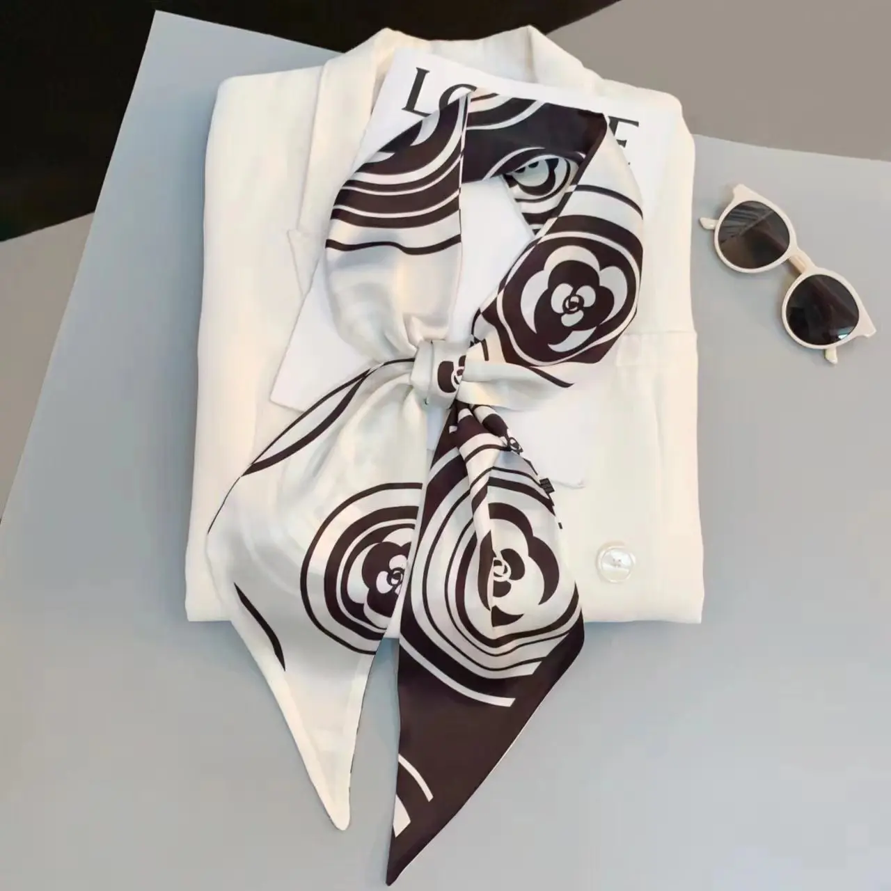 Luxury Belt Print Long Silk Scarf For Women Soft Neck Scarf Shawl Elegant Neckerchief Bandanas Paisley Print Hijab Bag Ribbon image 4