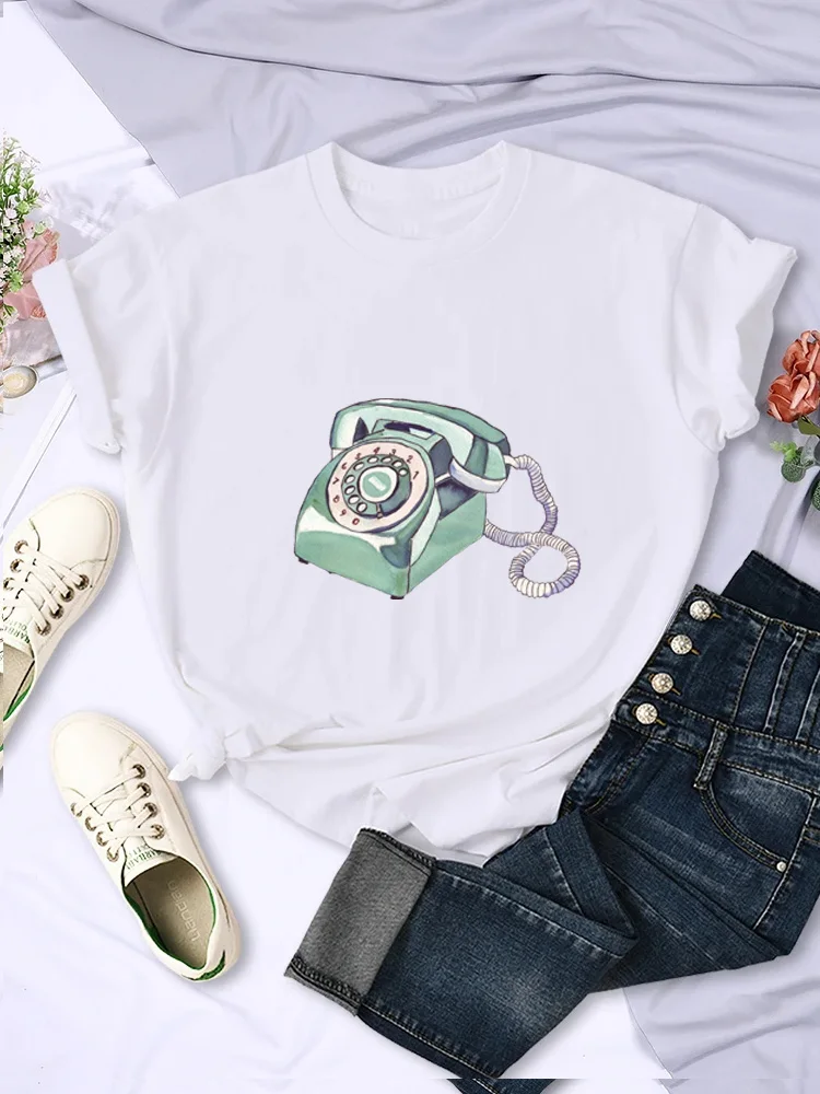 Cartoon phone Interesting print pattern Fashion street wear trend casual men women universal crew-neck short-sleeved T-shirt