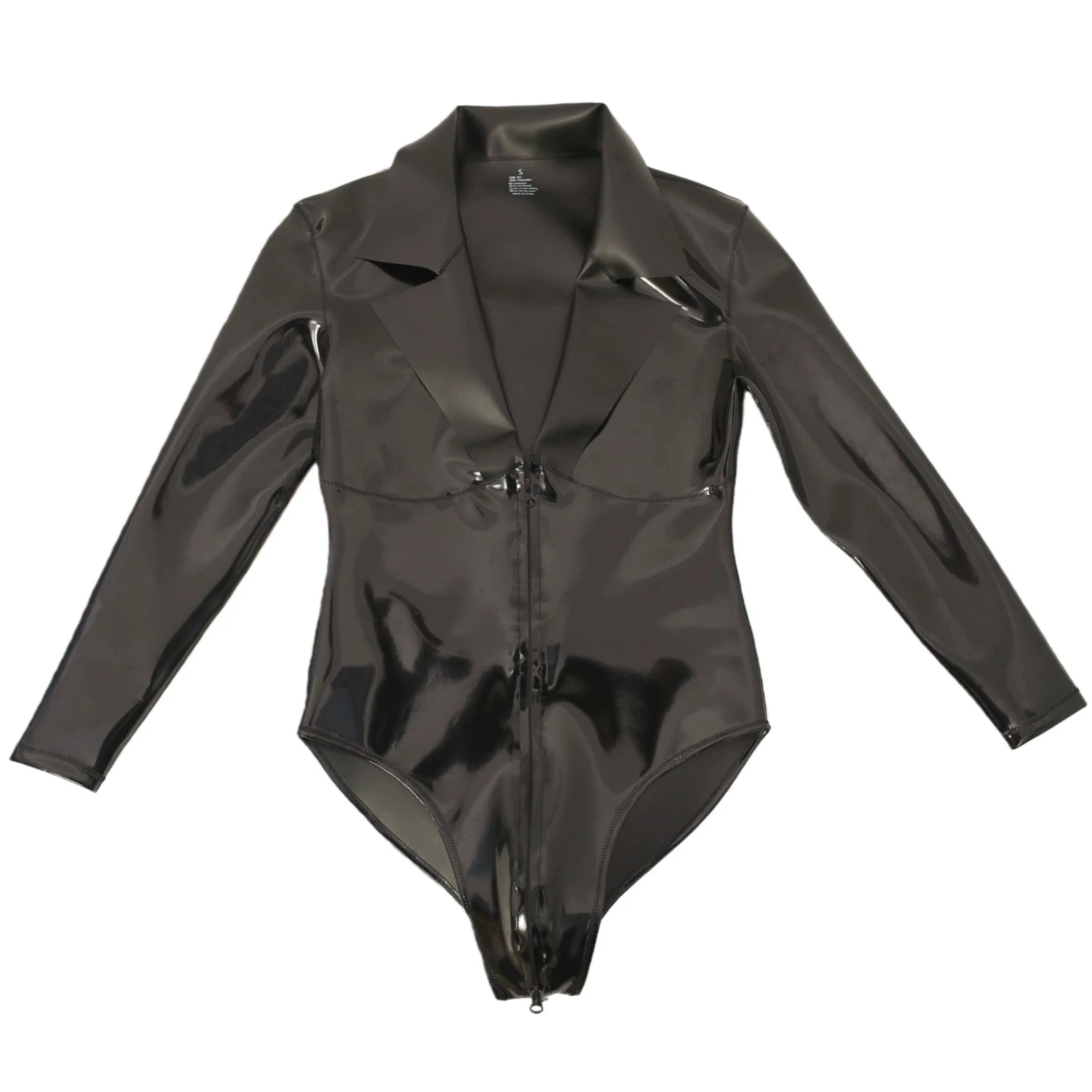 

Double Sided PU Leather Long Sleeve Leotard S-3XL PVC Zipper Open Crotch Bodysuit Tights Body Teddy Special Mens One-Piece Shirt