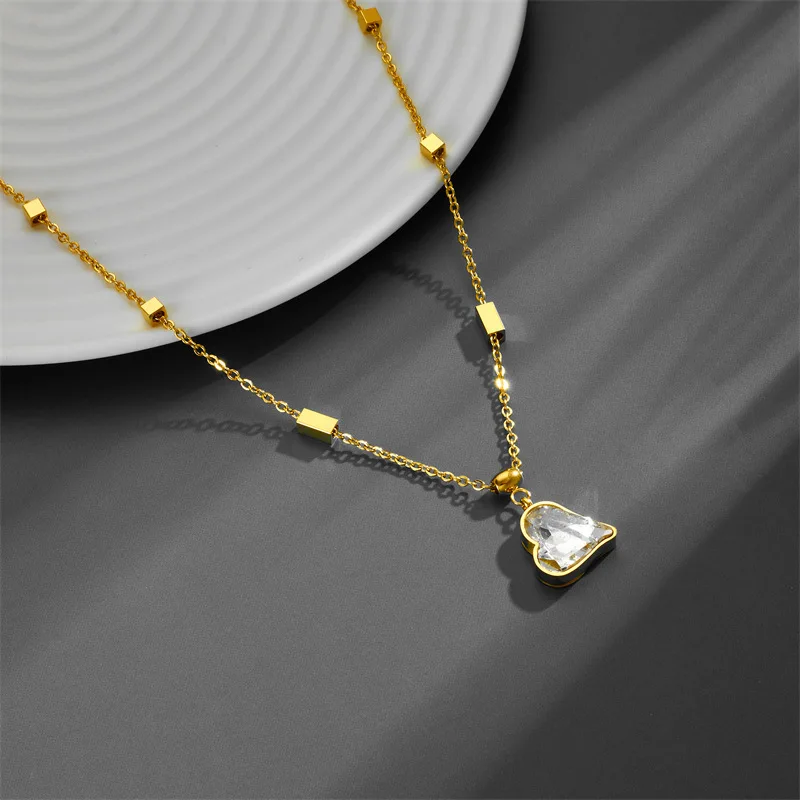 Fashion Crystal Heart Stainless Steel Necklace 18K Gold Plated Waterproof Non-Tarnish Jewelry for Women Girlfriend Mother Sister