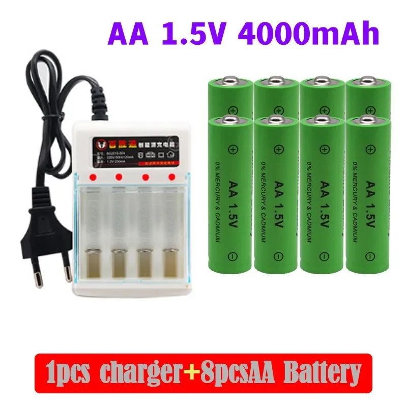 100% новый бренд AA перезаряжаемая батарея 4000mAh 1,5 v AA Щелочная перезаряжаемая батарея + зарядное устройство AA