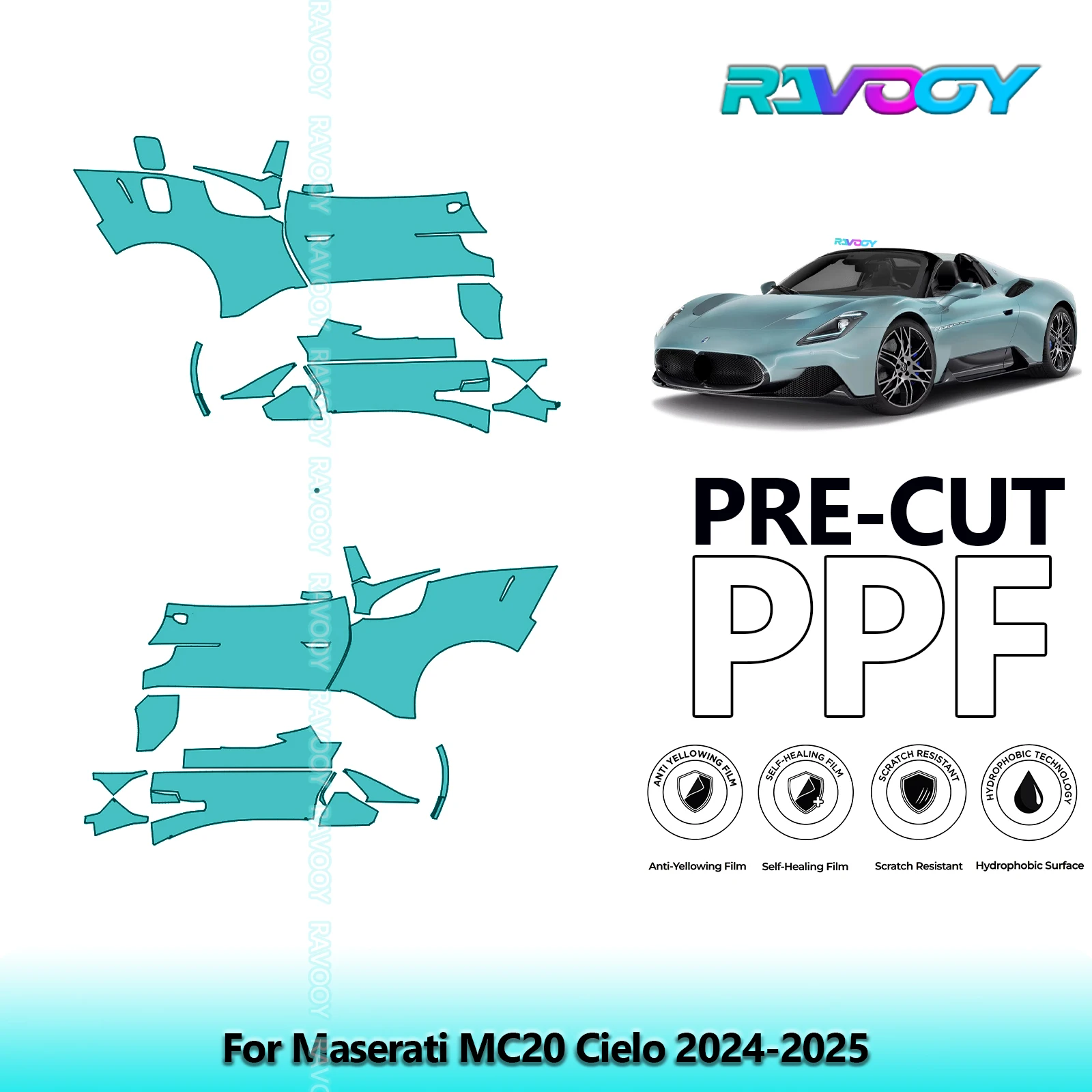 

For Maserati MC20 Cielo 2024-2025 8.5mil Clear Matte Pre-Cut PPF Door & A/B Pillar Kit TPU Paint Protection Film Set