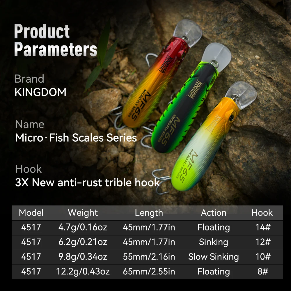 Kingdom Fishing Lure Micro Minnow 4.7g 6.2g 9.8g 12.2g Micro Tonące Pływające Sztuczne Przynęty 45mm 55mm 65mm Long Casting Hard