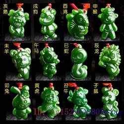 Chinese Zodiac Green Jade Pendant Amulet Fashion Necklace Natural Jewelry Charm Men Women Chinese Gifts Jadeite Carved