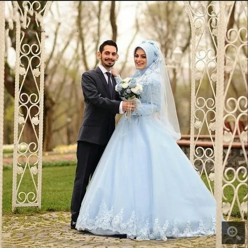 Robe De Soiree Arabic Muslim Long Sleeve High Neckline Wedding Dresses 2025 Ball Gown For Women Dress Including Veils and Scarf