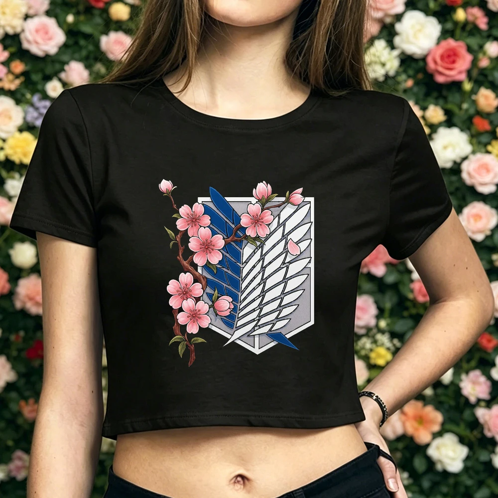 Attack on Titan crop top teen goth korean fashion japan harajuku 2000s top tees baddie gyaru vintage cheap harajuku