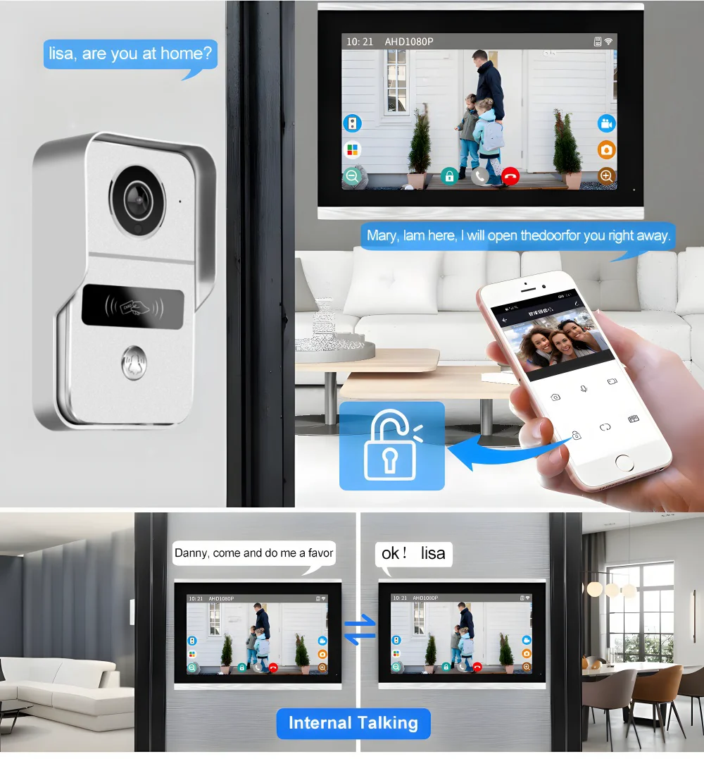 10 Inch 1080P Tuya Smart Wireless Wifi Video Entry Intercom System With Wifi Doorbell Camera RFID Card Unlock Home Apartment