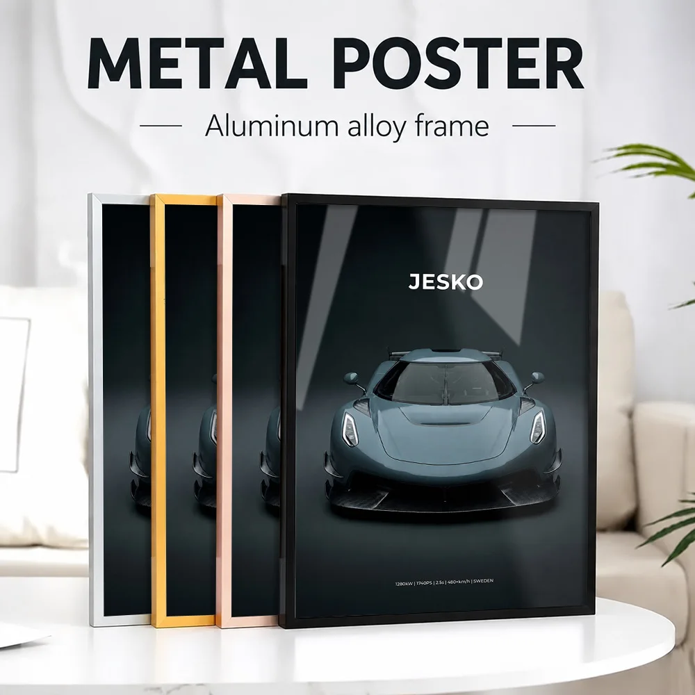 Sweden Jesko Hypercar Metal Poster With Aluminum Alloy Frame Personalized Photo High Contrast Style Wall Art For Driver Lounge