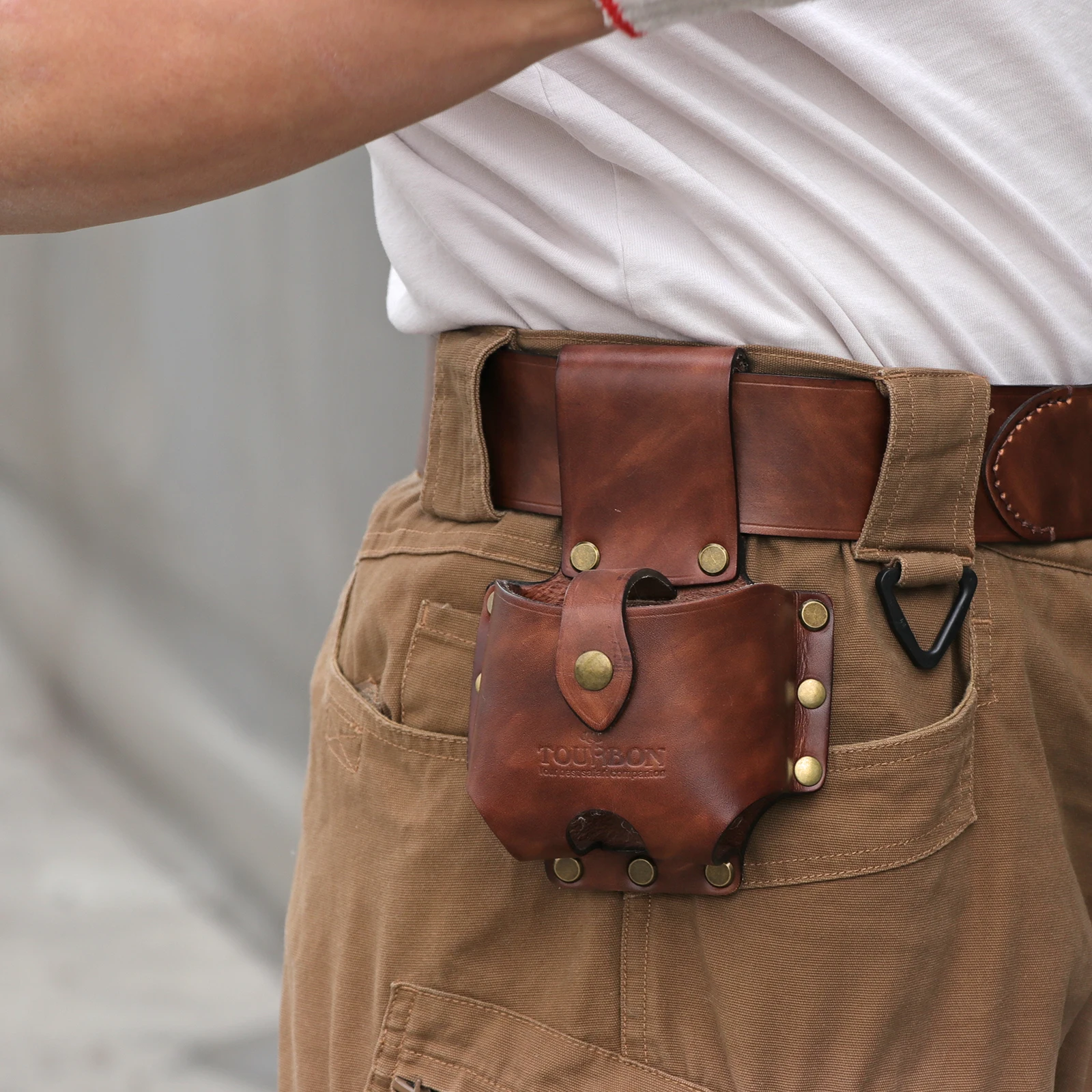 Tourbon Echtem Leder Große Maßband Halter Braun Werkzeug Tasche mit Gürtel Schleife für Schreiner Elektriker Holzbearbeitung