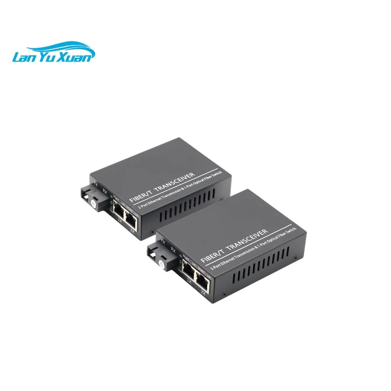 Gigabit Media Converter 20KM 1 Fiber 2 RJ45 SC Single Mode 10/100/1000Base-T to 1000Base LX 2 Ethernet Ports to Fiber Converter