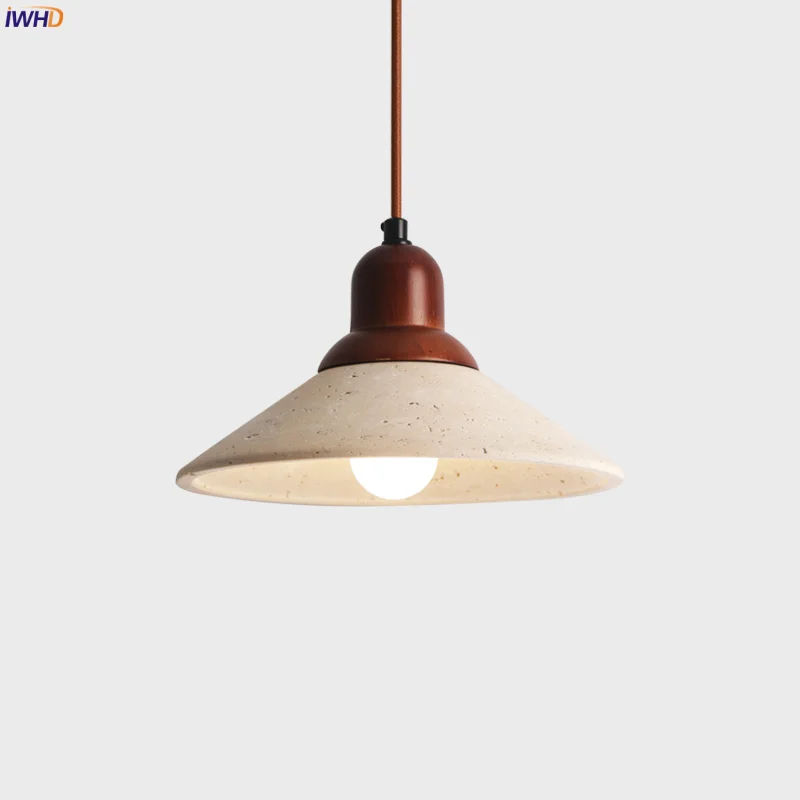

IWHD Japanese Vintage LED Hanging Lamp Yellow Travertine Home Decoration Living Dining Room Loft Cafe Pendant Lighting Hanglamp