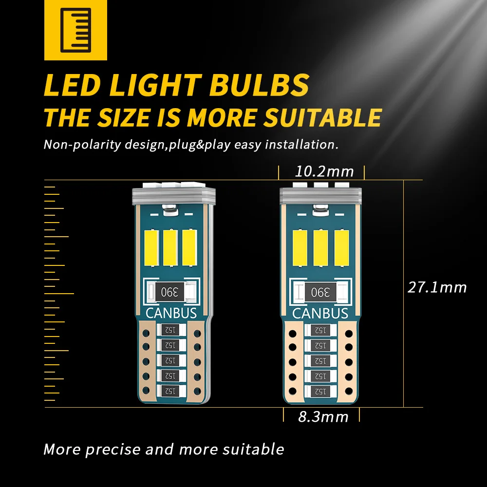 DXZ LED W5W 전구 9-SMD 캔버스 168 194, 흰색 자동차 인테리어 돔 독서 클리어런스 조명, 오류 없는 자동 램프, T10 50 개, 6000K 12V