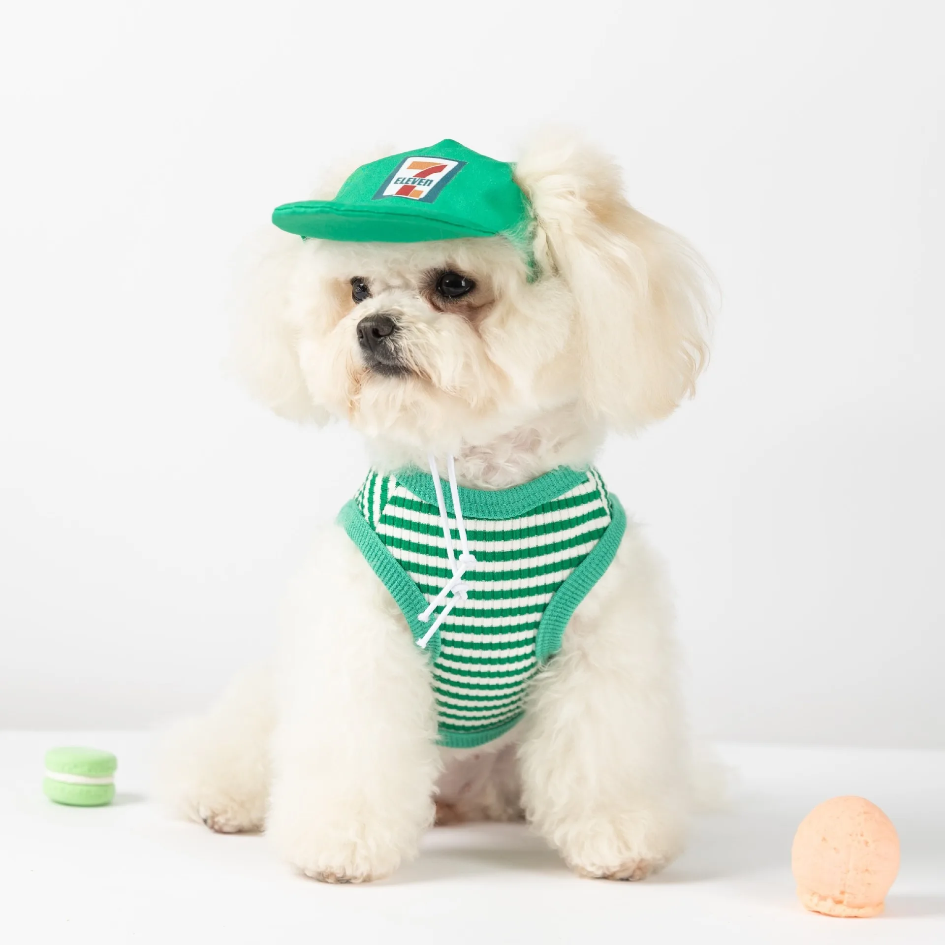 

Dog Clothes with Hat Maltese Striped Vest Teddy Summer Outdoor Leashable Sling Small and Medium Dogs Casual Clothes