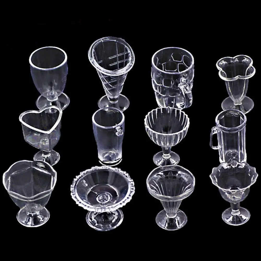 17PCS/Set 1:12 Dollhouse DIY Pretend Play Kitchenware Model Transparent Miniatures Tableware Mini Cups Plastic