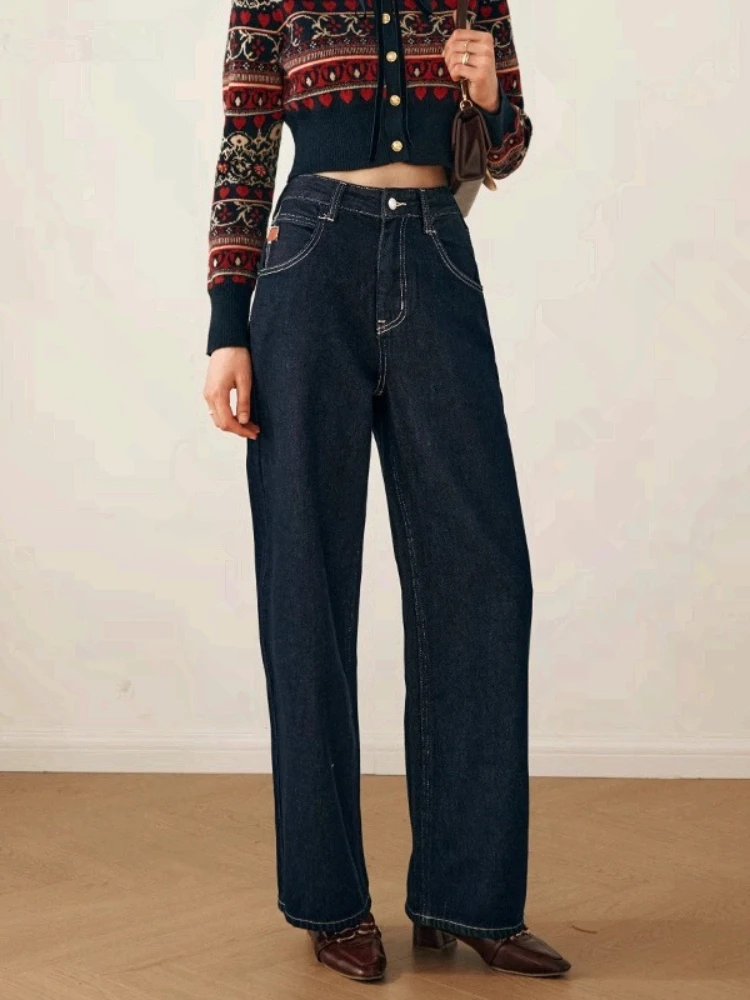 

OLrain Prussian Blue Jeans Woman Autumn 2025 New Loose High Waist Pants Straight Wide Leg Trousers Women's Clothing O23DA83360