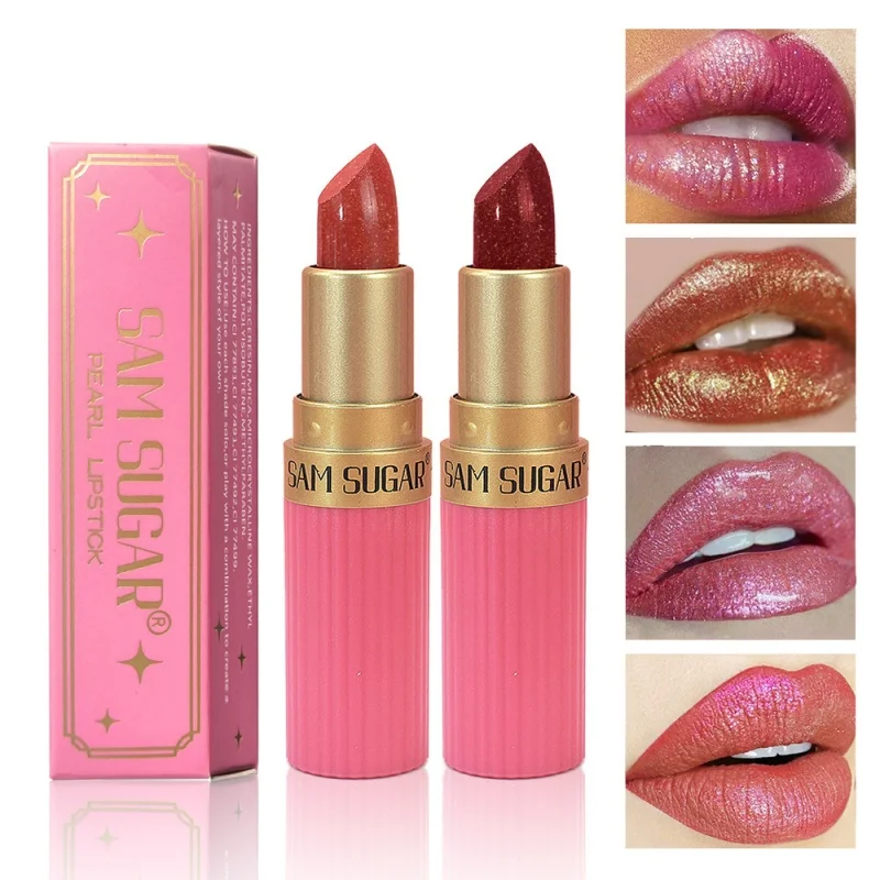 

Diamond Glitter Lip Stick Waterproof Lasting Pearlescent Metallic Lip Balm Brown Lipgloss Women Lips Gloss Makeup Cosmetics
