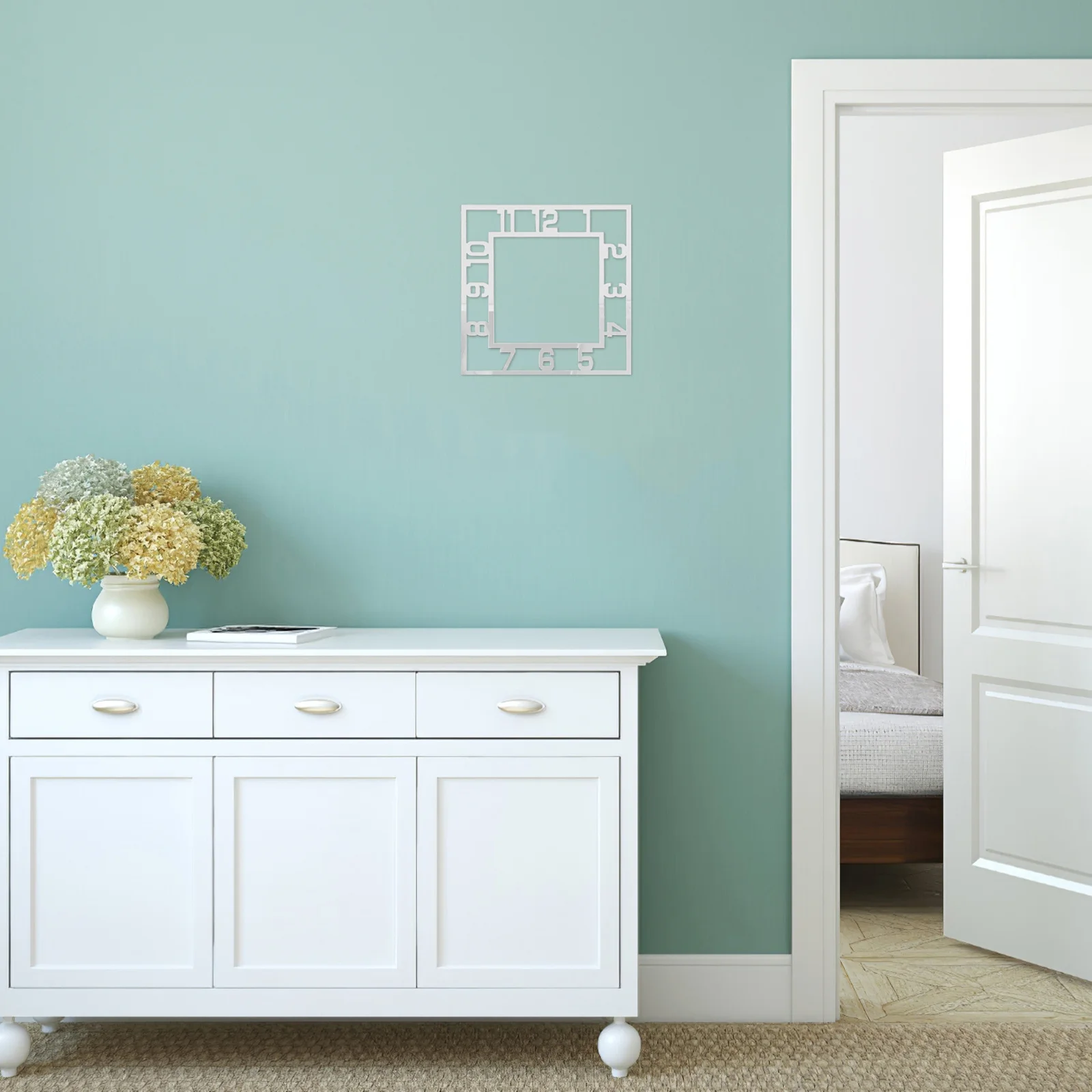 

10x10 Inch Square Wall Clock Sticker Modern DIY Mirror Decal for Living Room Bedroom Office Home Decor Arabic Numeral Self