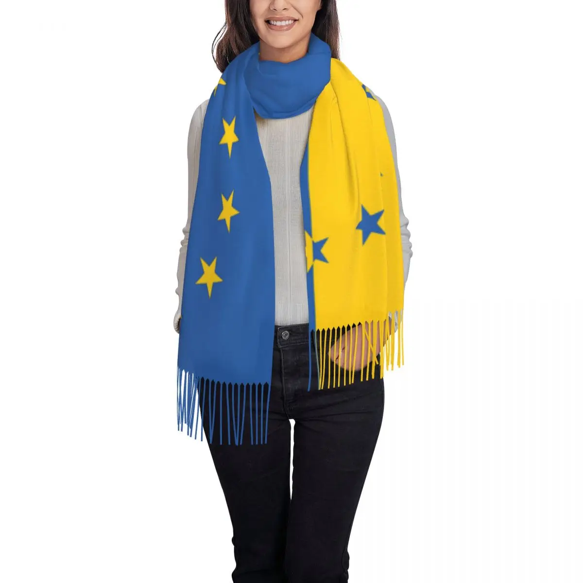 Ukraine European Union Flag Tassel Scarf Women Soft Ukrainian Shawl Wrap Lady Winter Scarves