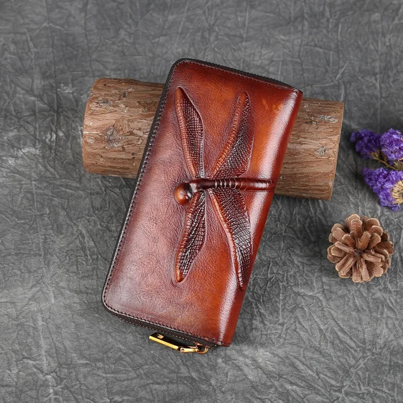 

Nesitu Highend 2025 Vintage Fashion Brown Coffee Blue Top Grain Genuine Leather Women Clutch Wallet Lady Phone Purse M9631