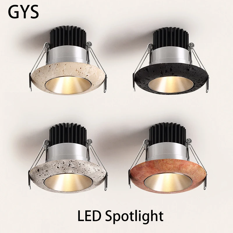 Led Spotlights Wabi Sabi Style Spot Light Yellow Cave Stone Recessed Ceiling Lamp 75mm Opening COB Foco For Living Room Home