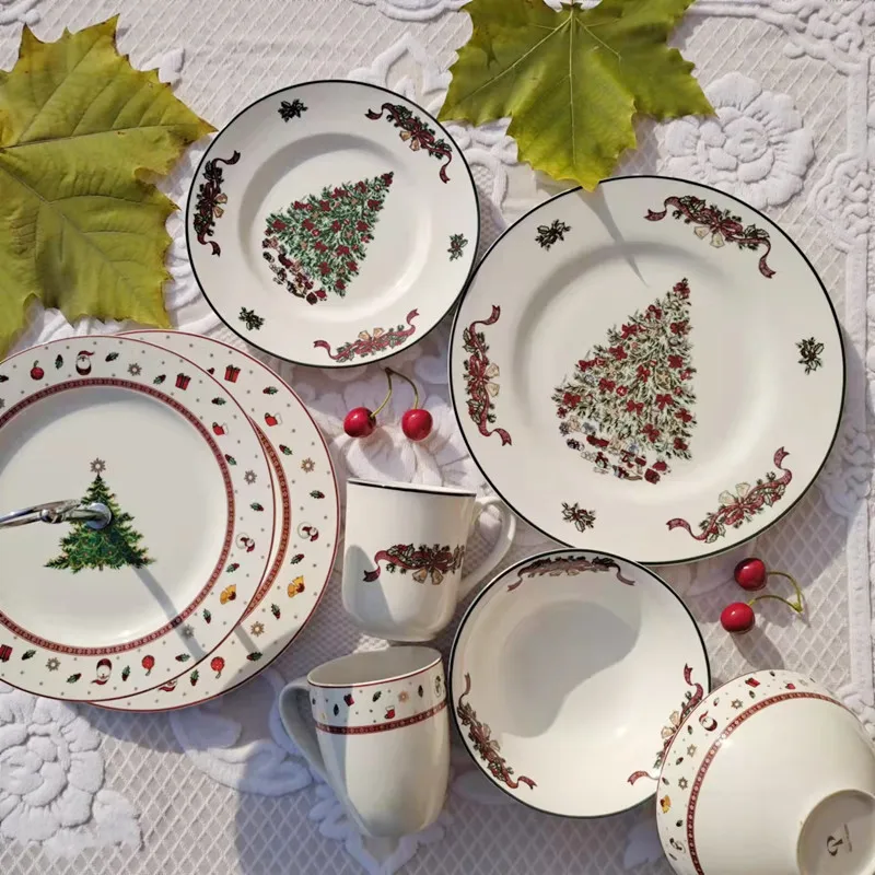 Ceramic Tableware Christmas Tree Series Large Plate Small Kit Mug Set