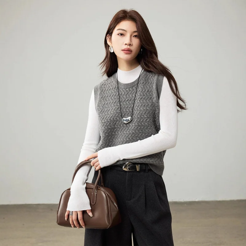 

Textured% Wool Vest Jacquard Knitted Vest Women Outerwear 25 New Women'S Autumn Layered Vest Top
