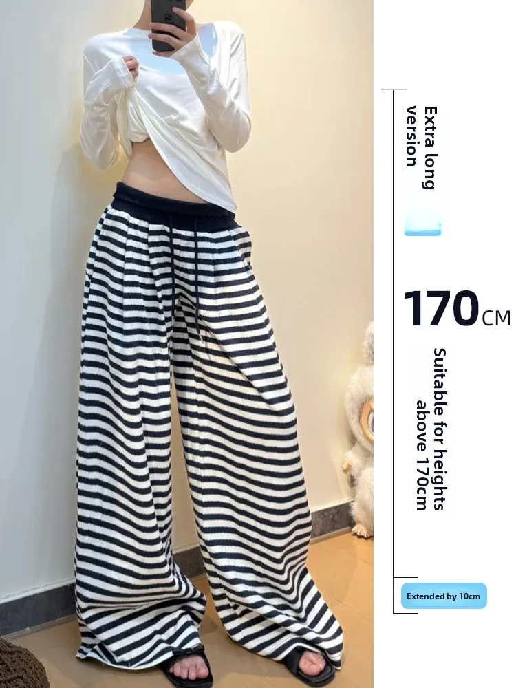 

High Waist Dstring Striped Wide Leg Pants Women Early Autumn Versatile k Blue Casual Pants Drapey Straight Leg Trousers