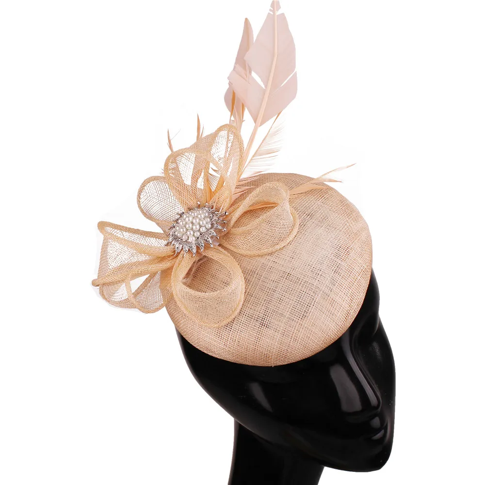 

Ladies Elegant Cocktail Women Wedding Great Sinamay Fascinator Hats Church Fedoras Flower Feather Headpiece Wedding Chapeau