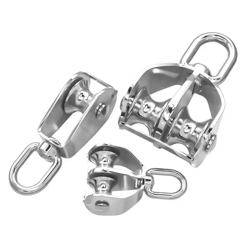 304 Stainless Steel Lifting Pulley, Swivel U Ring Single Double Wheel Pulley Block, Wire Rope Labor‑Saving Hoist Hook