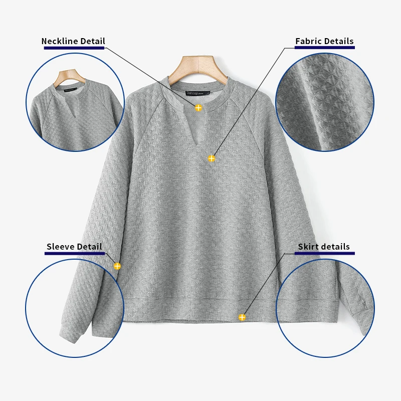 ZANZEA Vrouwen Herfst Sweatshirts Mode V-hals Lange Mouw Effen Jumpers 2026 Casual Losse Truien Vrouwelijke Streetwear Tops