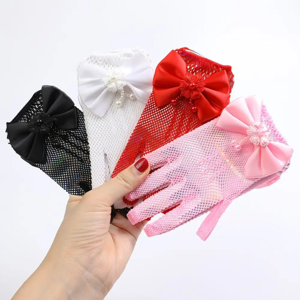 Elegant Children\'s Wedding Gloves Bow Short Lace Mesh Gloves Holiday Princess Wedding Birthday Party Gloves