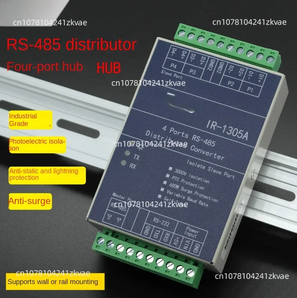 IR-1305A: Industrial-grade opto-isolated distributor RS-485/232 main port expands 4-way RS-485