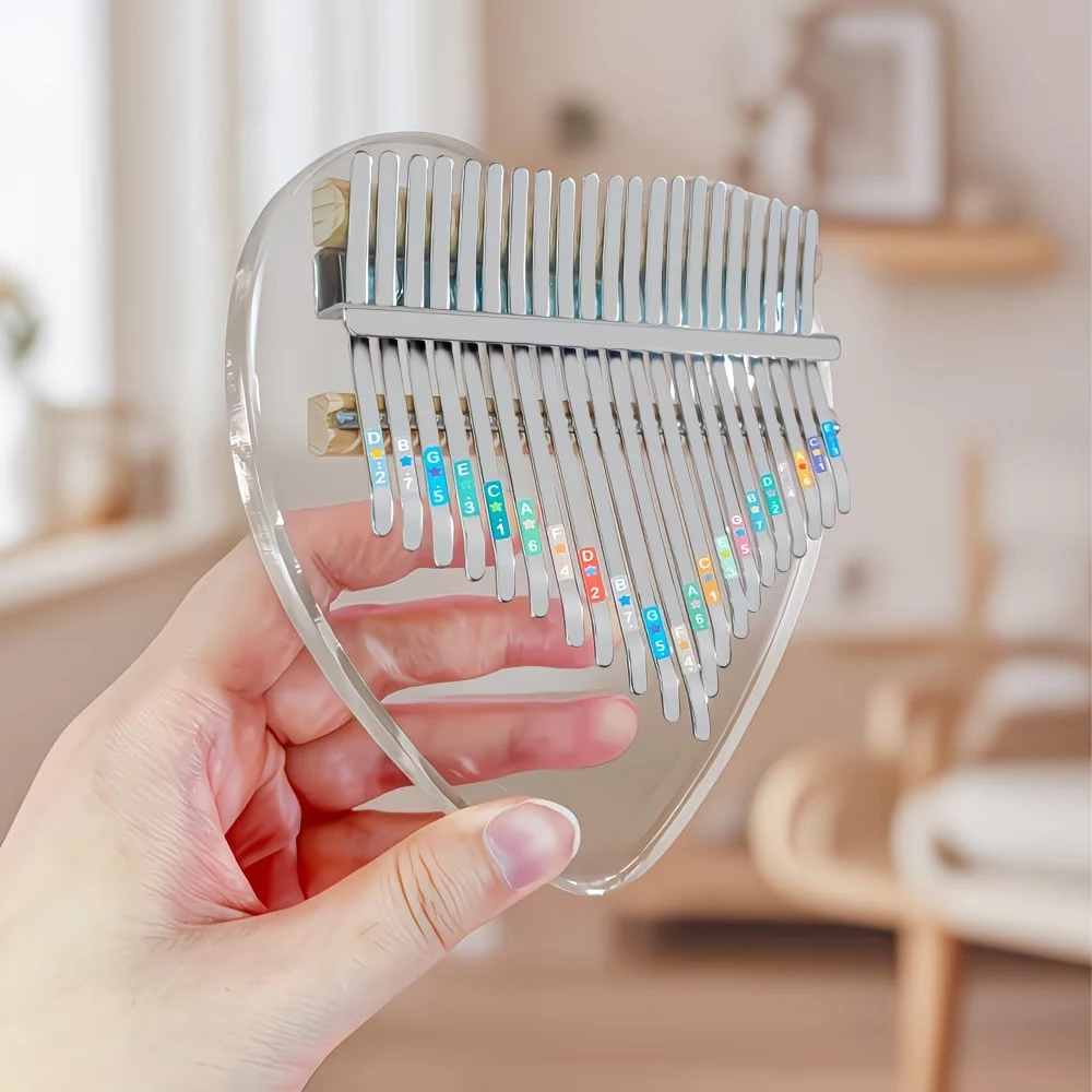 Portable 17 Keys Heart Shape Clear Acrylic Kalimba Thumb Piano Mini Finger Musical Instrument for Holiday Present