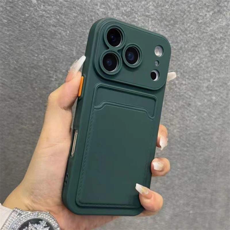 Kartenhalter-Slot-Brieftaschen-Telefonhülle für iPhone 17, Air 11, 12, 13, 14, 15 Plus, 16, 17 Pro Max, stoßfeste, weiche, matte Silikon-Rückseite – Detail 17