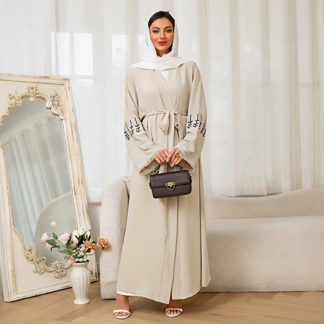 

Вышитое мусульманское длинное платье с поясом, модный элегантный кардиган-абайя, наряд для выпускного вечера, летнее платье-роба 2026, женское платье-роба, вестидо