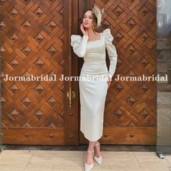 Square Neck Short Wedding Dresses Long Puff Sleeves Satin Mermaid Mid-Calf Bridal Gown Formal Wedding Party Dress Customized