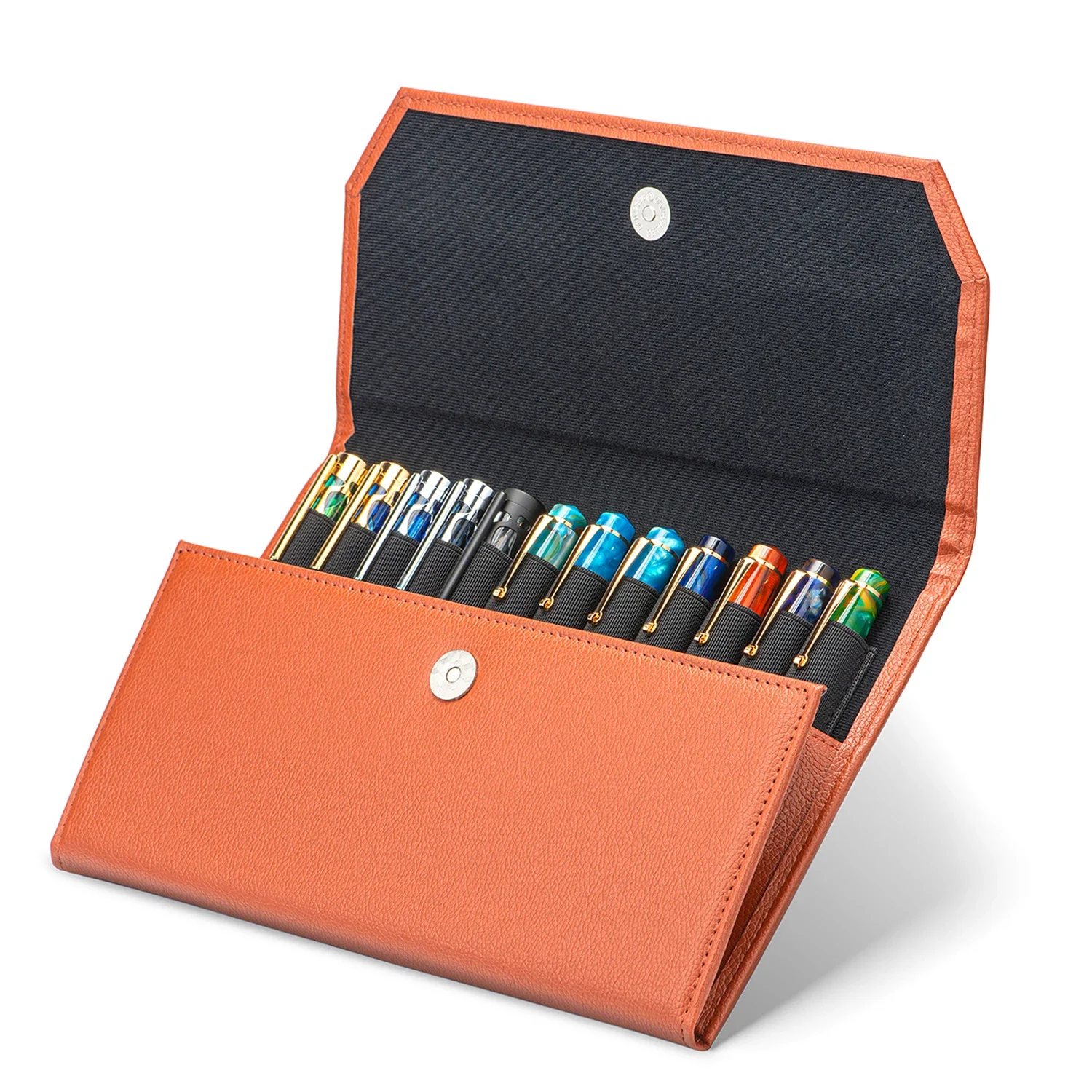 Asvine 12 Slots Fountain Pen Case Pen Storage Bag Genuine Leather Minimalist Waterproof Black/ Brown Case School Stationery