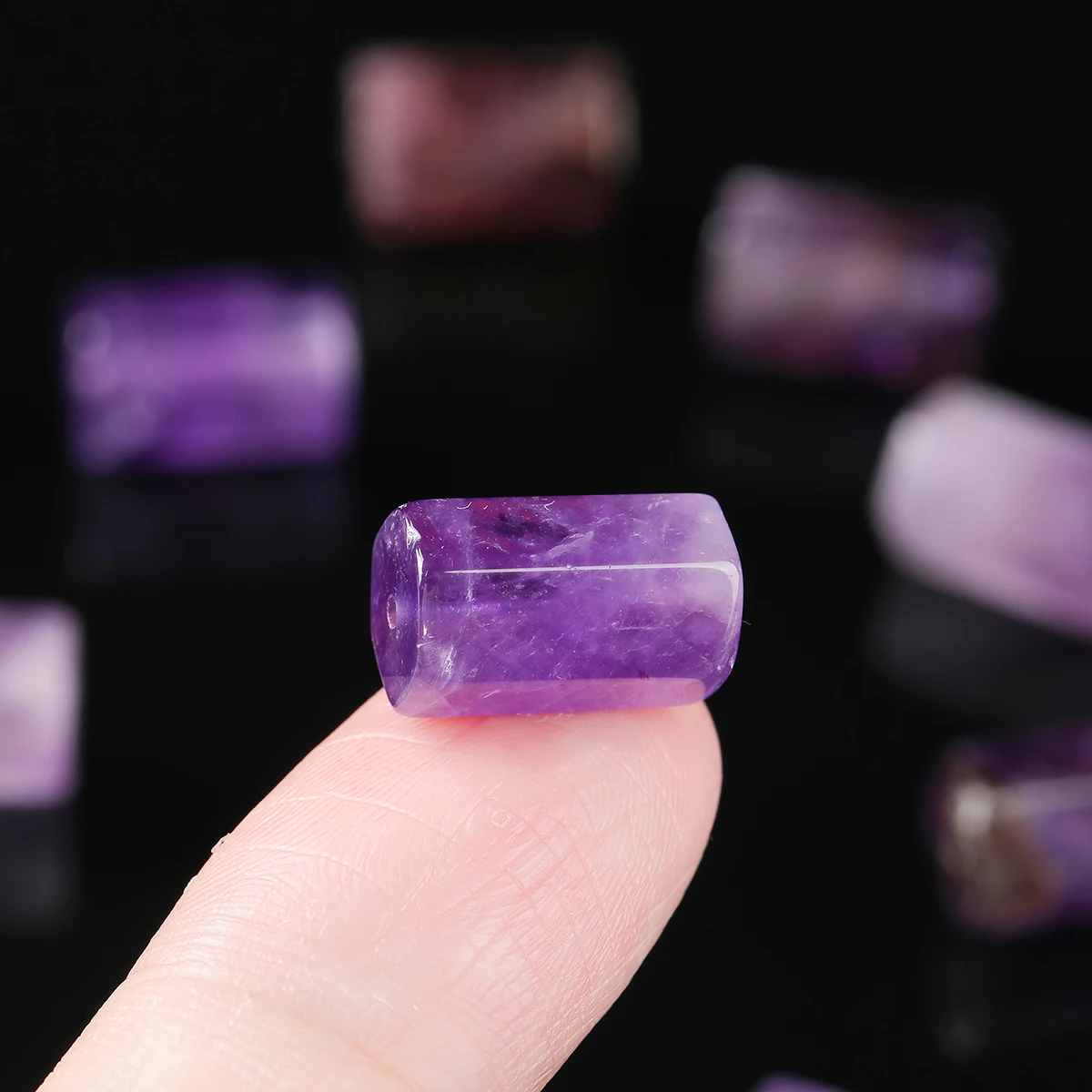 JD 1PC Natural Amethyst Hexagonal Column Polished Stone Smooth Crystal Bead for DIY Jewelry Making Home Decor Collection