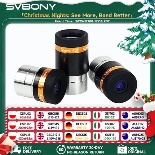 SVBONY Oculares 4/10/23mm Lente de telescopio Gran angular 62 Deg Ocular asférico HD Accesorio de telescopio totalmente recubierto para 1,25 pulgadas