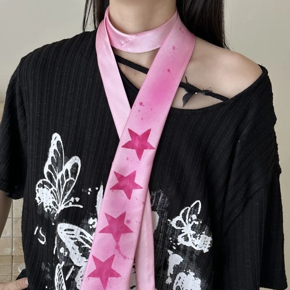 Casual Y2K Star Tie Narrow Adjustable Glossy Tie Sweet Hand Tied Unisex Necktie Suit Accessories