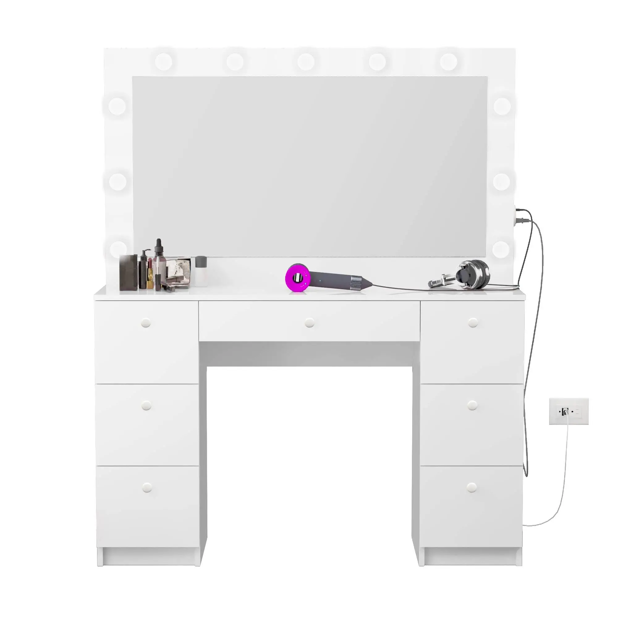 Large Makeup Vanity with Lights Vanity Table with Charging Station Vanity Desk withMirrorMakeup Table with Drawers-Amazon custom