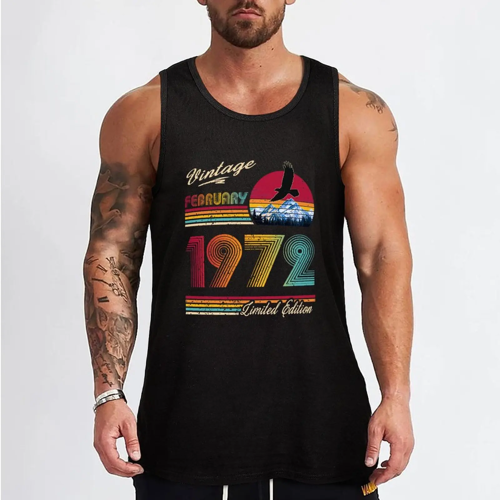 Vintage February 1972 Birthday Tank Top male top sports clothes for men