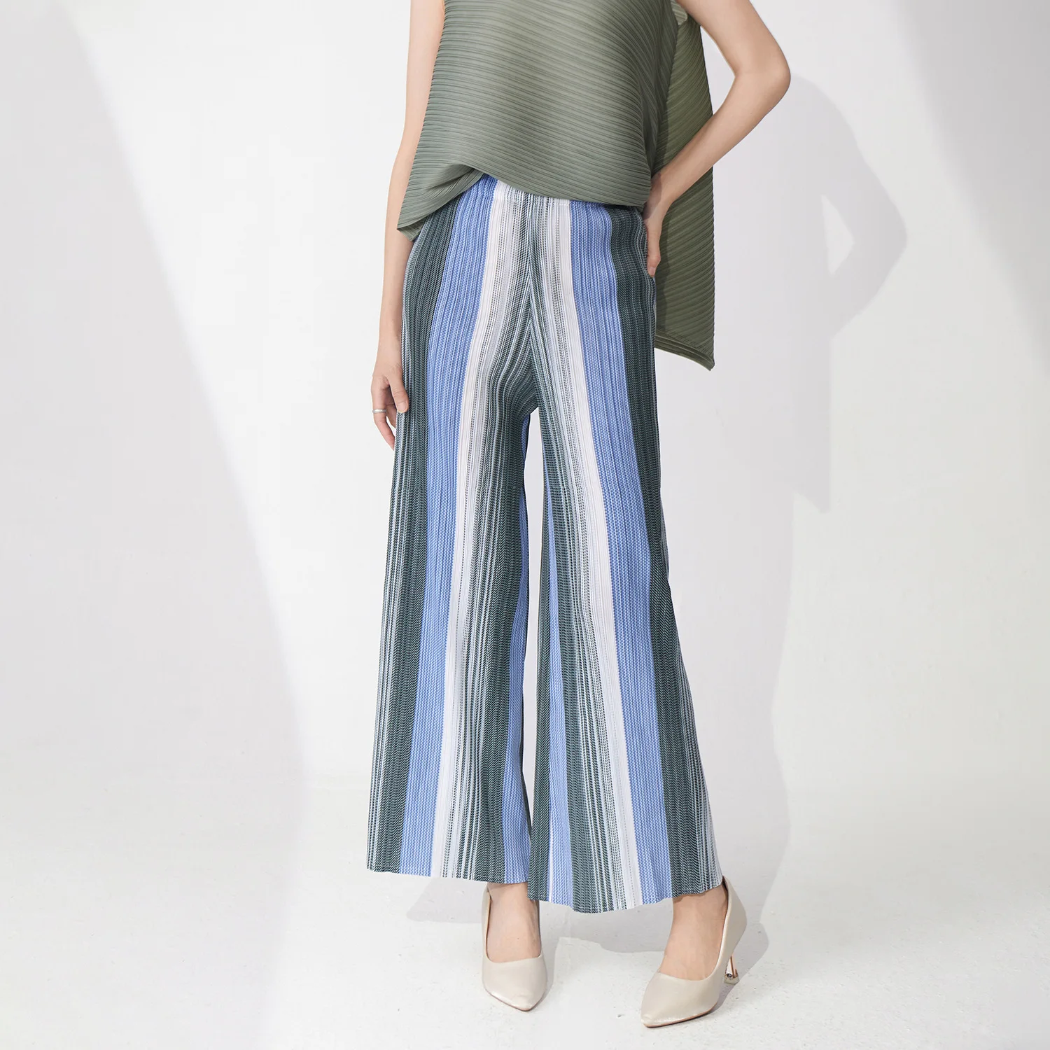 

Women High-waisted Straight Trousers 2025 Spring Summer New Striped Print Loose Large Size Design Fashion Casual Female Pants