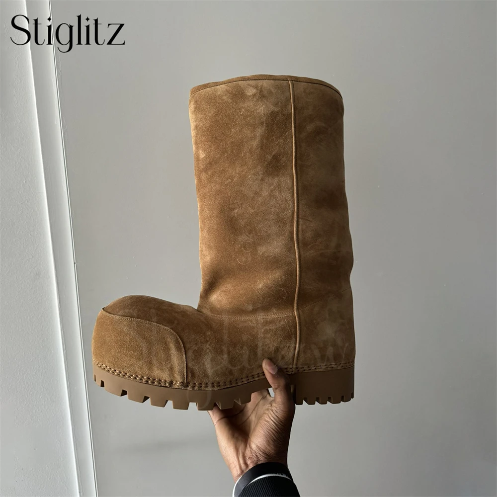 Extra Round Toe High Boot Exaggerated Proportions Knee Boots Men Women Novel Designer Style High Quality Boots Thick Rubber Sole